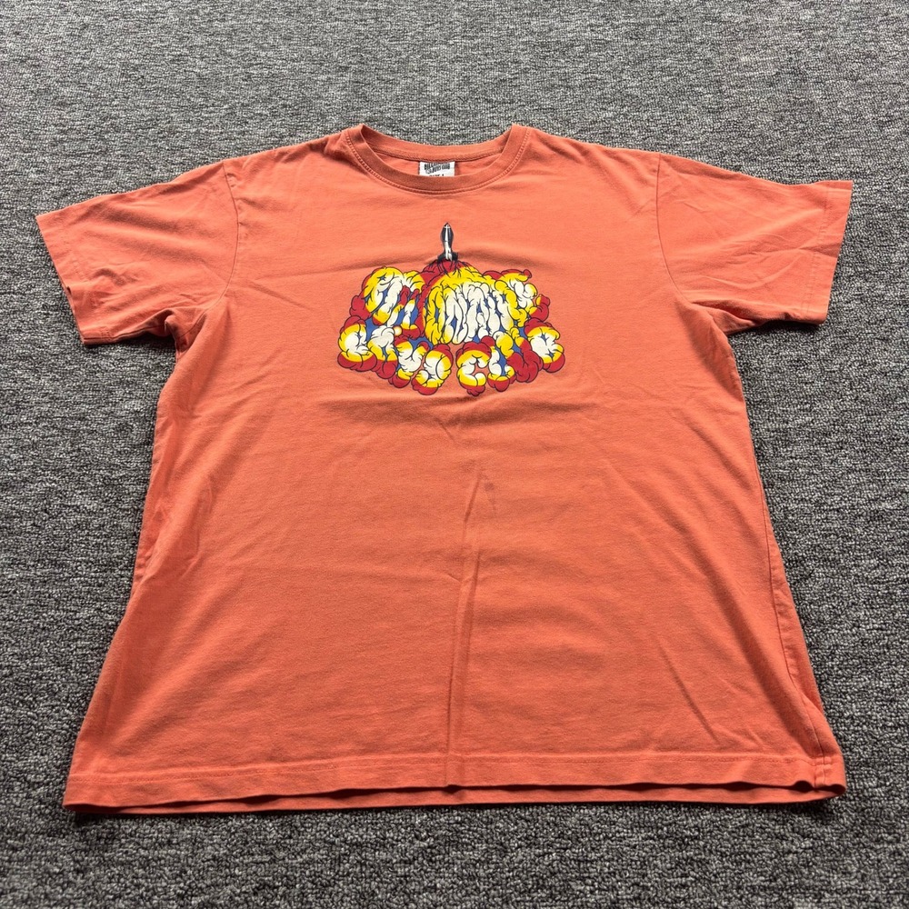 Y2K 2000s Billionaire Boys Club‎ Rocket Cloud Graphic Orange T-Shirt Size Large